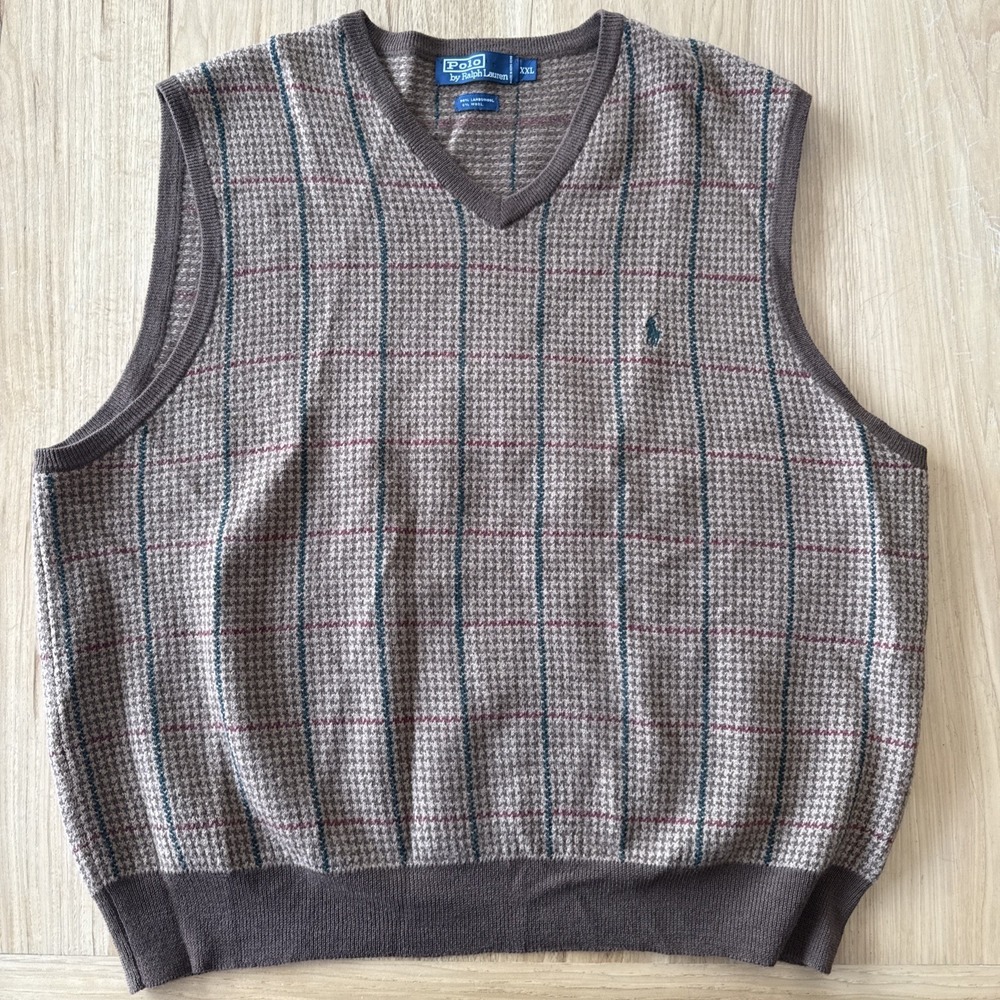 Vtg Polo Ralph Lauren 100% Lambs Wool Sweater Vest Mens XXL Brown Fair Isle